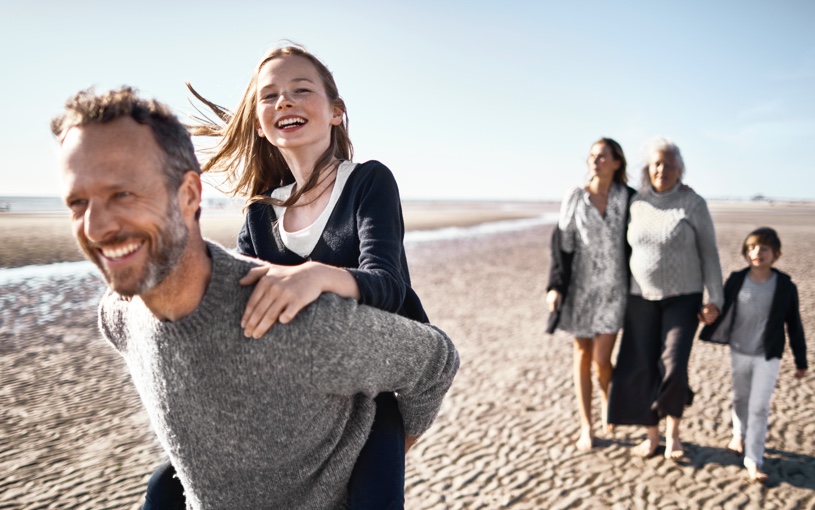 a family on a beach