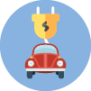 Illustration of a car with a plug coming out of the hood inside of a circle Illustration of a car with a plug coming out of the hood inside of a circle