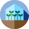 Illustration of a greenhouse with plants growing inside of a circle Illustration of a greenhouse with plants growing inside of a circle