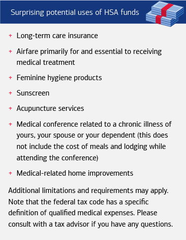 Graphic of Surprising potential uses of HSA funds for full description see link below.