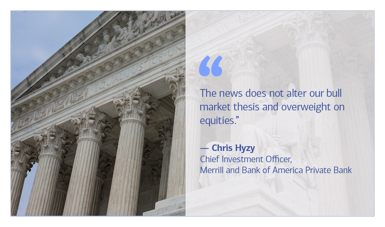Chris Hyzy, Chief Investment Officer for Merrill and Bank of America Private Bank quote “The news does not alter our bull market thesis and overweight on equities.”