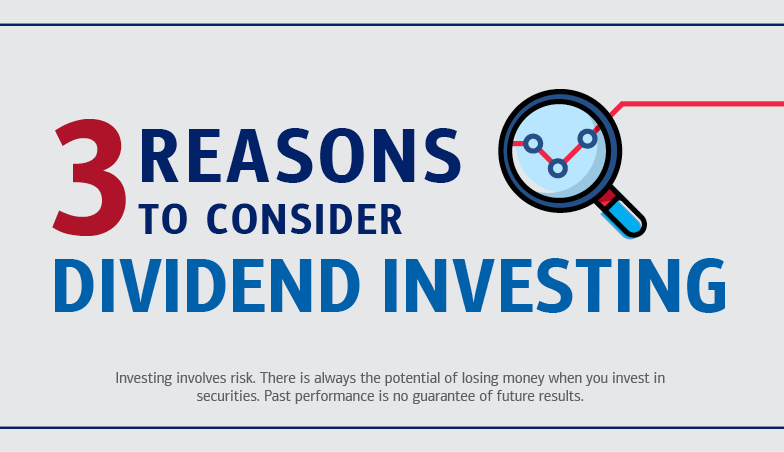 3 reasons to consider dividend investing Investing involves risk. There is always the potential of losing money when you invest in securities. Past performance is no guarantee of future results.