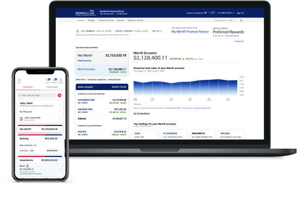 Illustrative image of online banking and investing screens in one app