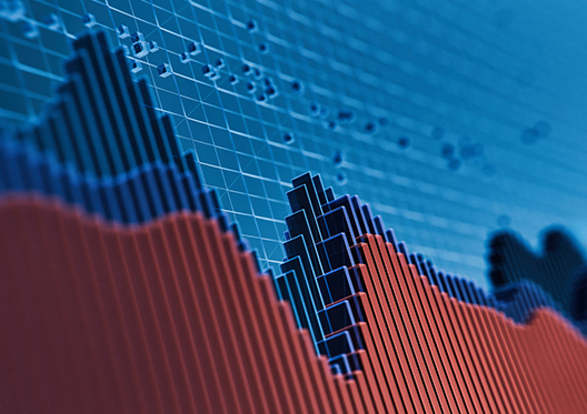 Blue and red textured statistical graph