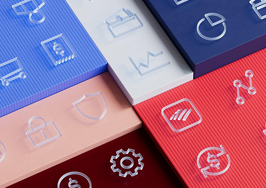 Engraved tiles with banking related icons