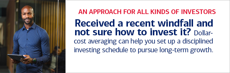 An approach for all kinds of investors. Received a windfall and not sure how to invest it? Dollar-cost averaging can help you set up a disciplined investing schedule to pursue long term growth.